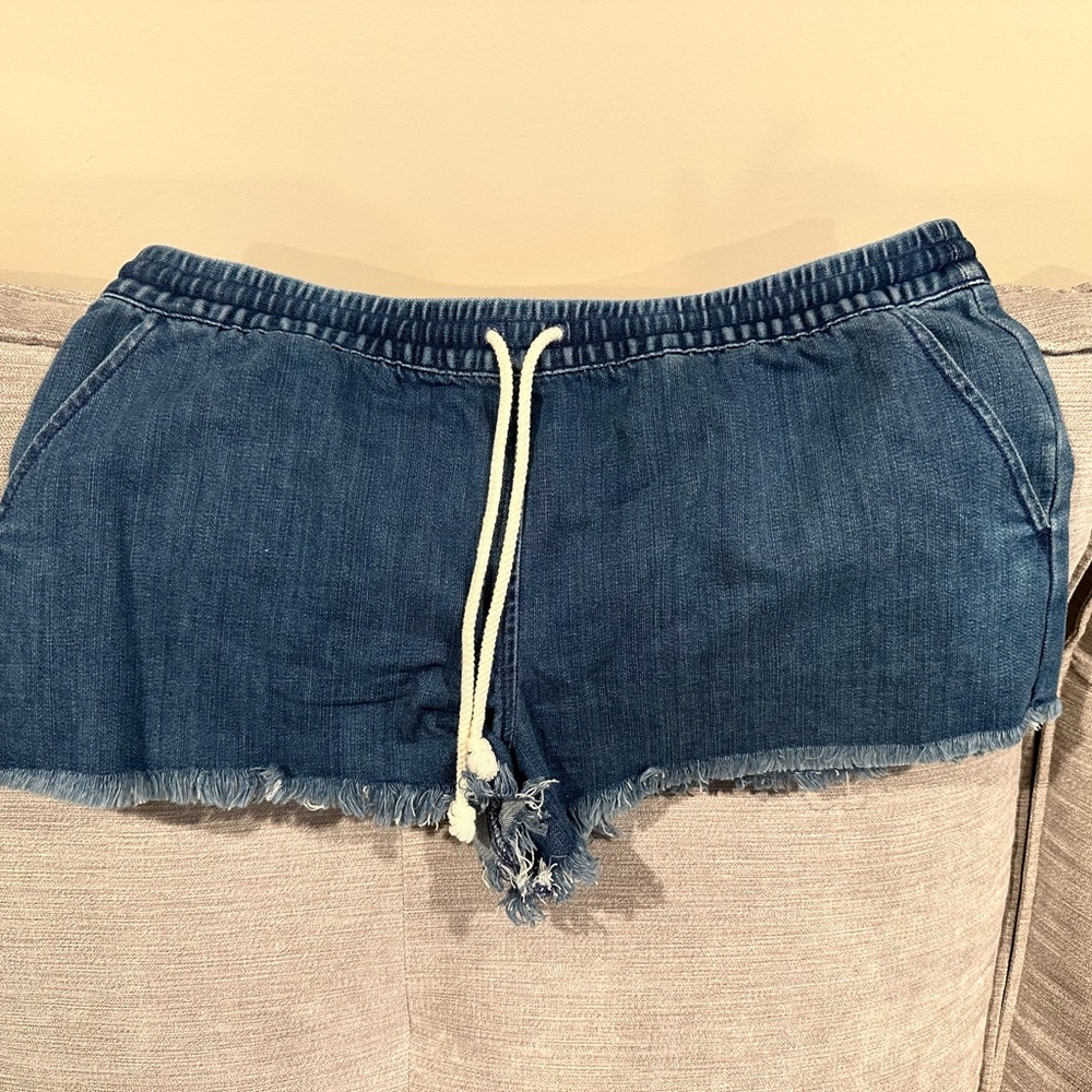 Aerie Blue Jean Shorts with Frayed Hem